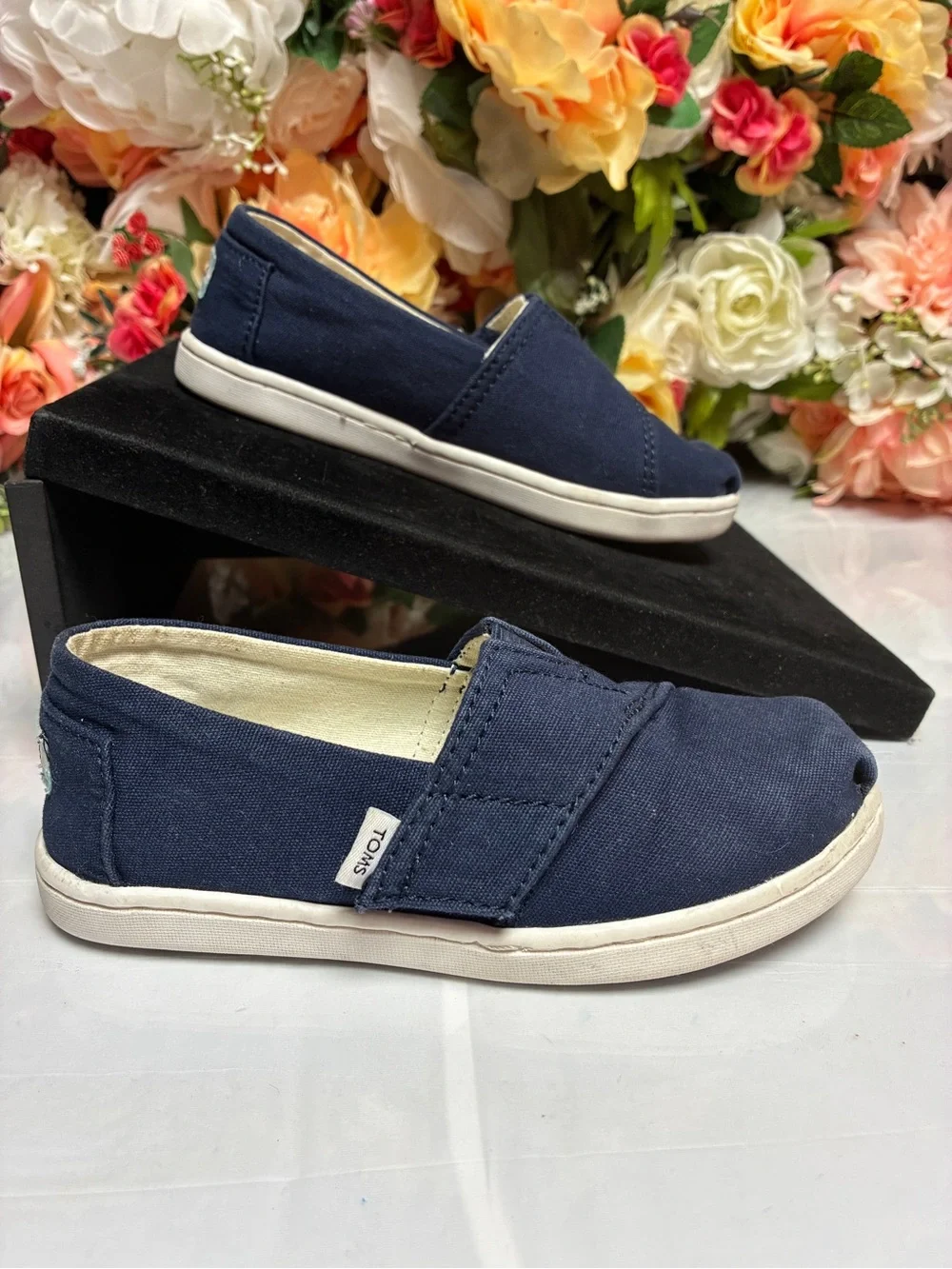 TOMS Classic Alpargata Canvas Toddler Slip On Shoes Navy Blue Size 10 Hook Loop